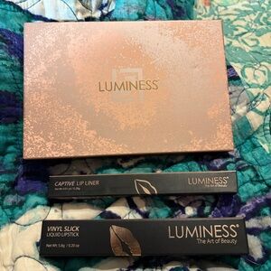 Luminess Captive Lip Liner and Vinyl Slick Lipstick Set and face/eyeshadow
